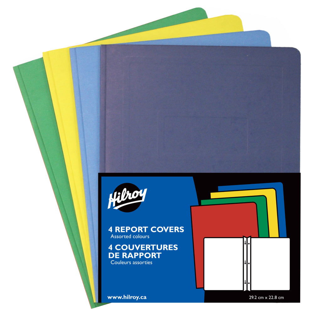 Couvertures de rapports Hilroy Leatherine – 11-3/4" x 9-1/2" – Couleurs assorties – Paquet de 4