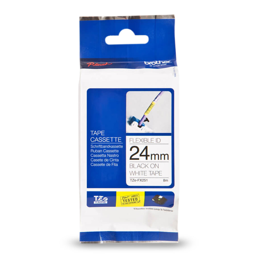Ruban d'identification flexible laminé Brother P-Touch - 24 mm - Noir sur blanc