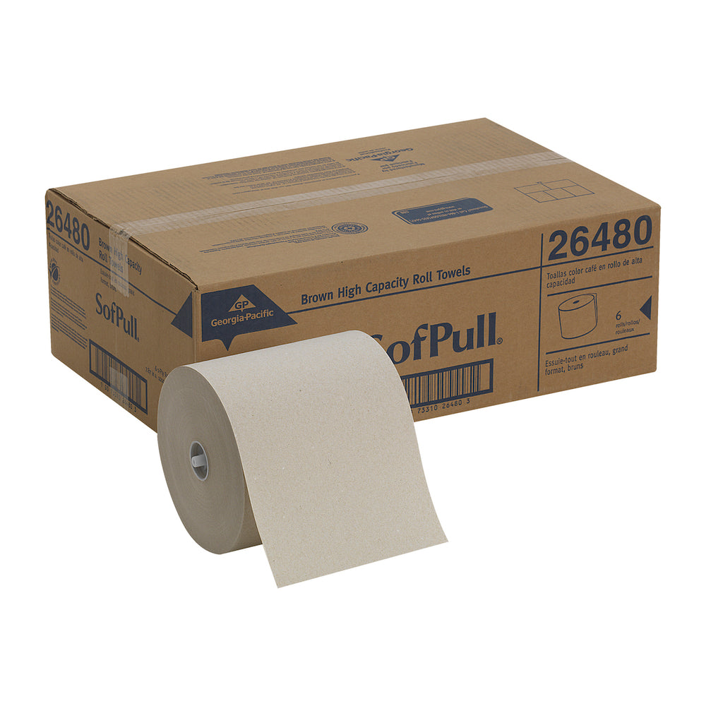 Rouleau de papier essuie-tout mécanique Georgia-Pacific Sofpull - 1 000 pi - Marron - Paquet de 6