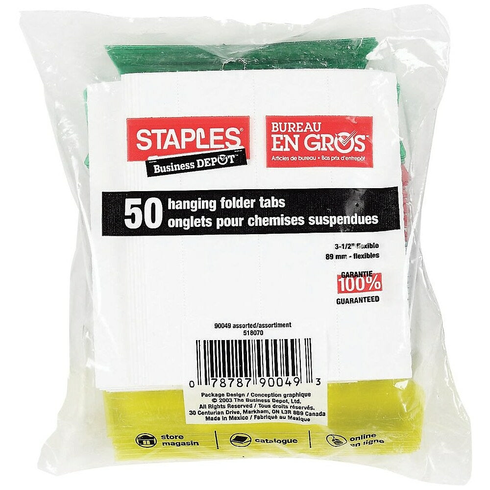 Staples Assorted Hanging File Folder Tabs - 3-1/2" - 50 Pack