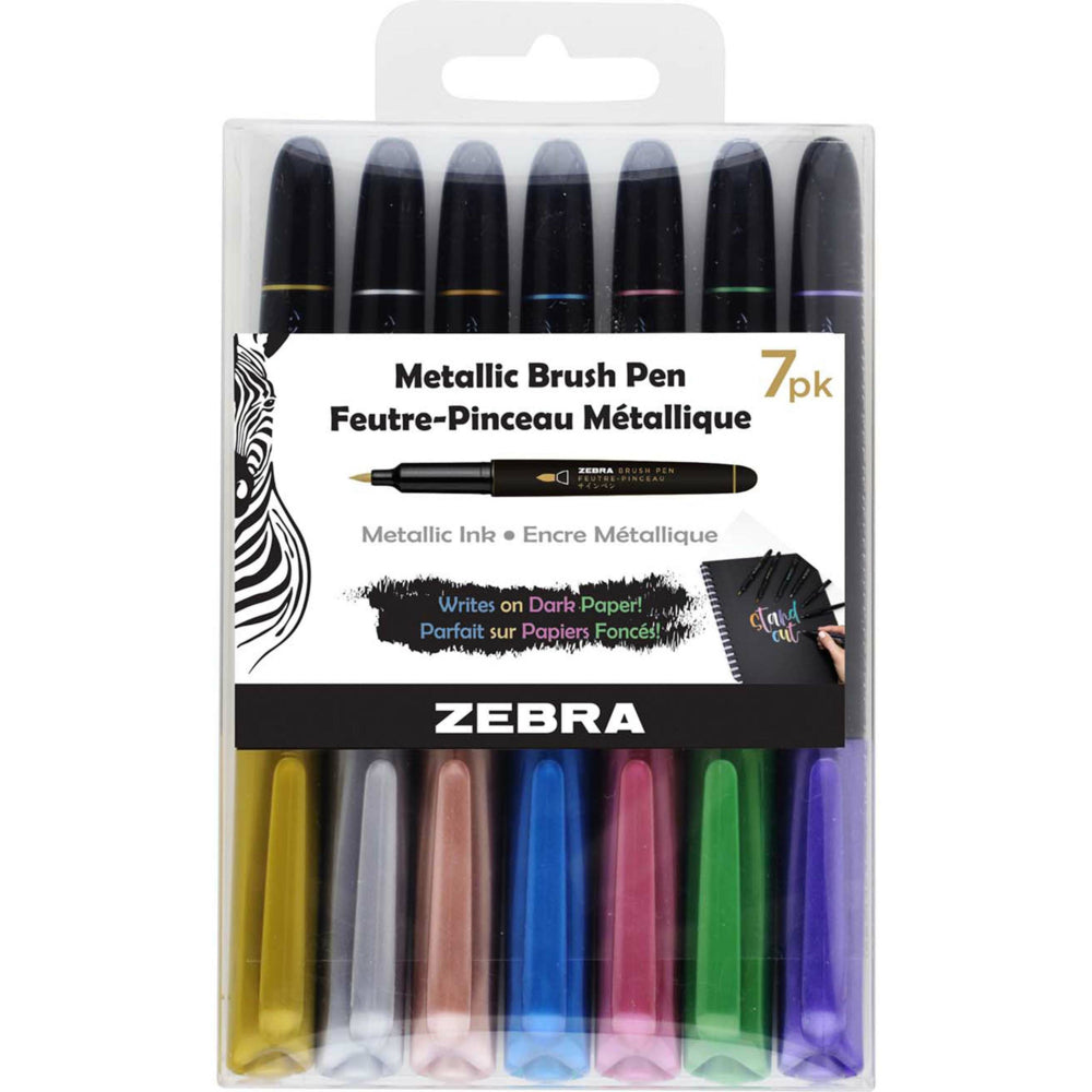 Stylo pinceau métallique Zebra - Couleurs assorties - Lot de 7