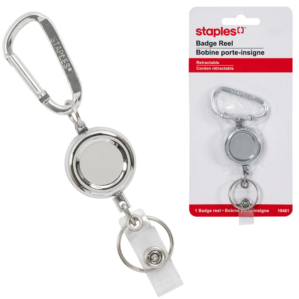 Staples Spring Clip Badge Reel - Silver - 24" Cord