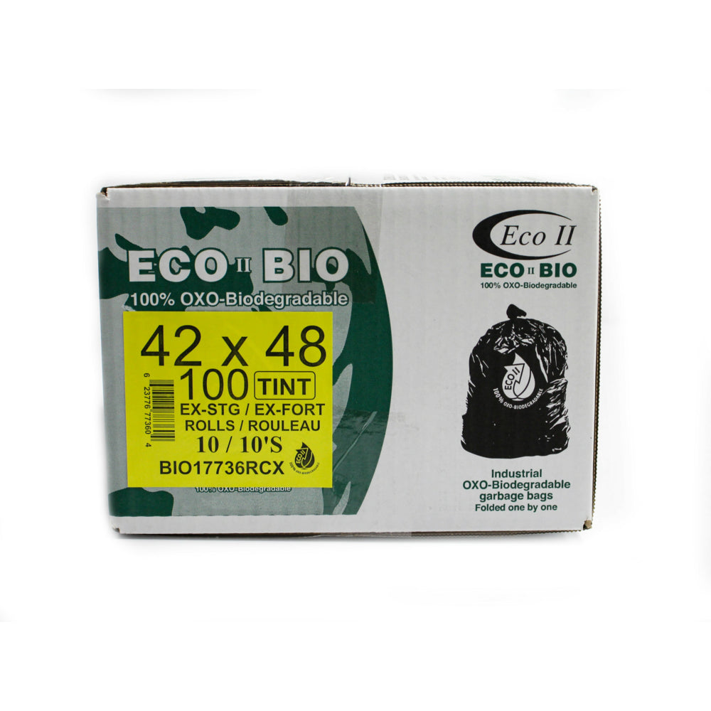 Eco II Oxo-Biodegradable Garbage Bags - 42" x 48" - Extra Strong - Tint - 10/Roll - 100 Pack