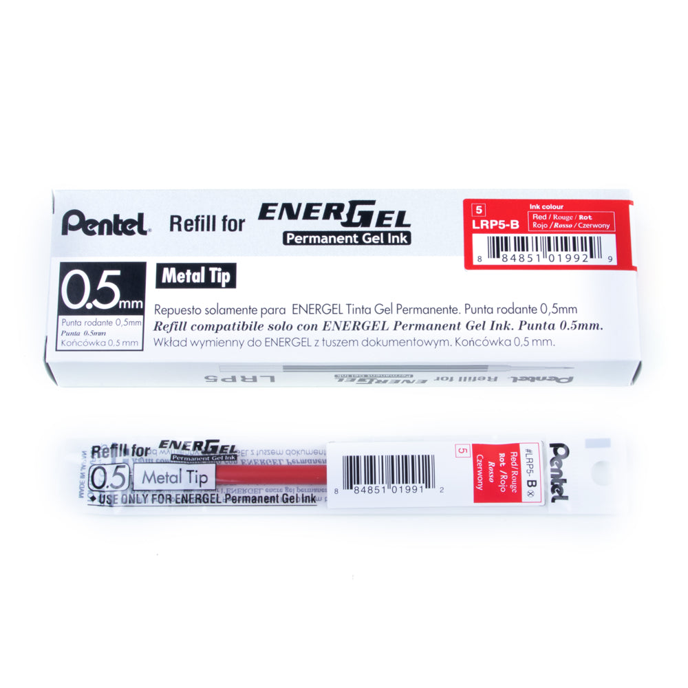 Recharges permanentes Pentel EnerGel - 0,5 mm - Rouge - Lot de 12