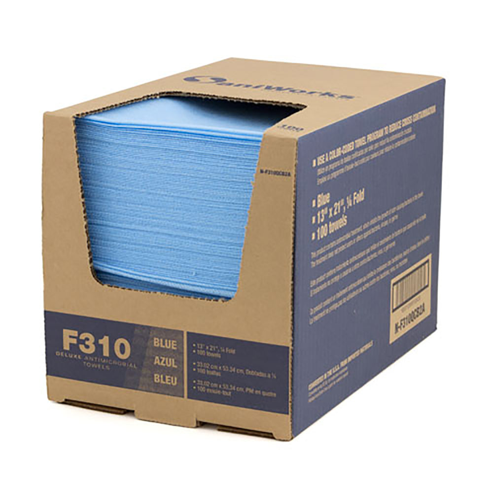Essuie-tout pliés en quatre SaniWorks – 13" x 21" – Bleu – Paquet de 100