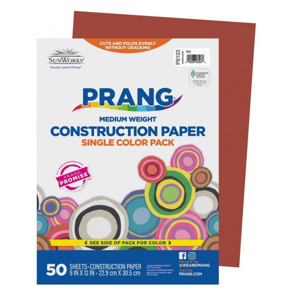 Papier de construction SunWorks, rouge, 22,9 cm x 30,5 cm, 50 feuilles/paquet