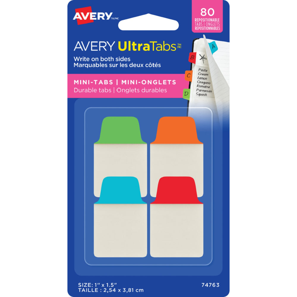 Avery Ultra Tabs - 1" x 1.5" - Primary Colours - 80 Pack (74763)