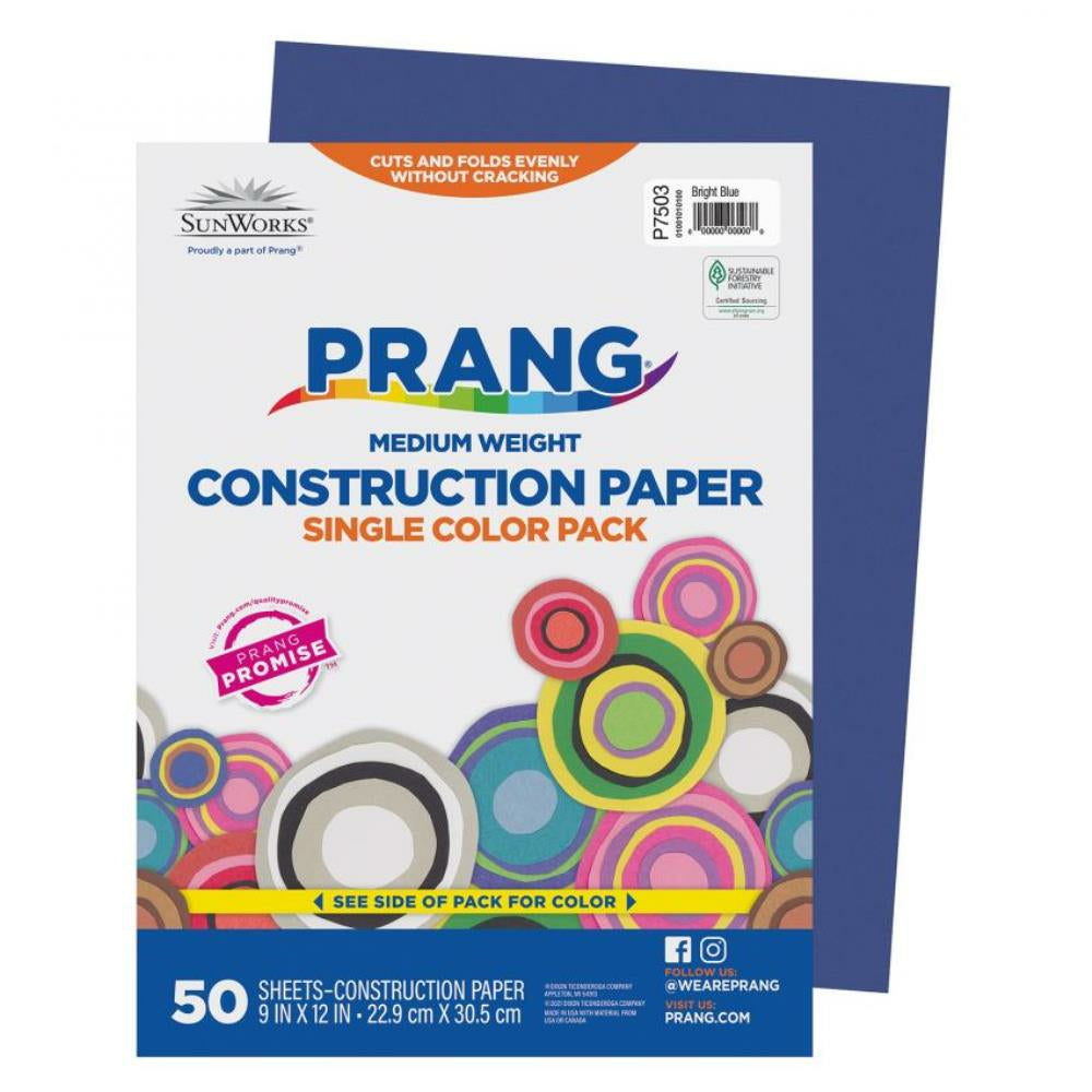 SunWorks Construction Paper, Bright Blue, 22.9cm x 30.5cm, 50 Sheets/pkg