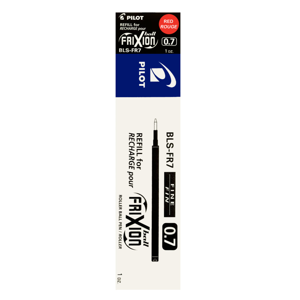 Recharges de stylos à encre gel effaçable Pilot Frixion pour Frixion Ball et Ball Clicker - Pointe fine - 0,7 mm - Rouge - Lot de 12