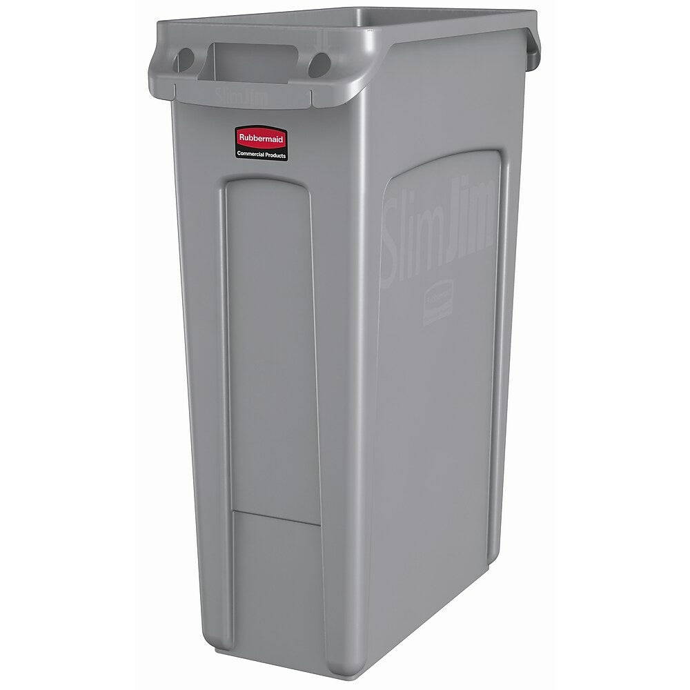 Rubbermaid Commercial Slim Jim Garbage Cans with Venting Channels - 23-Gallon - Gray