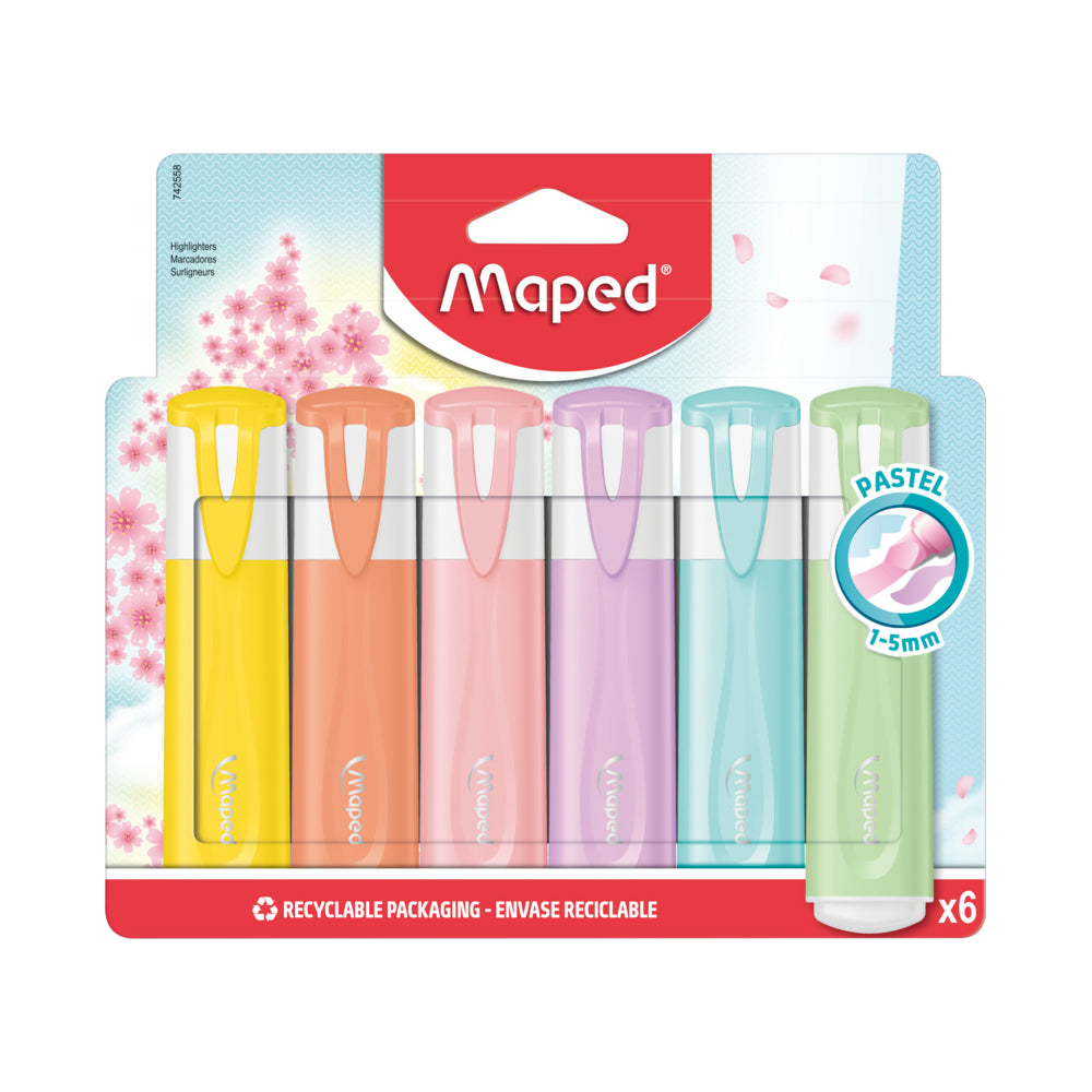 Maped Pastel Coloured Highlighters - Assorted - 6 Pack