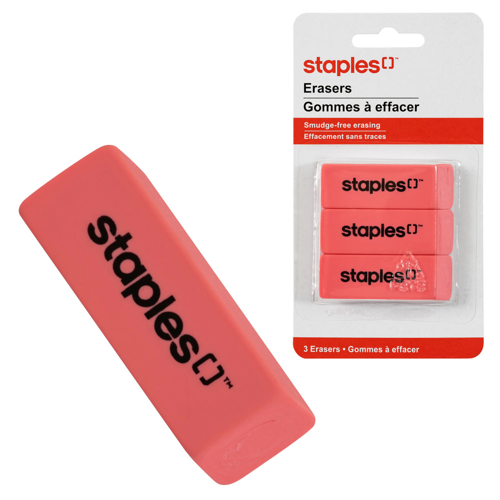 Staples Pink Erasers - 3 Pack