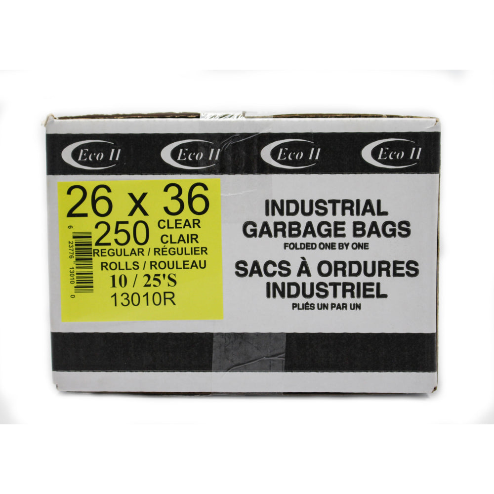 Sacs poubelle Eco II - 26" x 36" - Régulier - Transparent - Rouleau de 25 - Paquet de 10