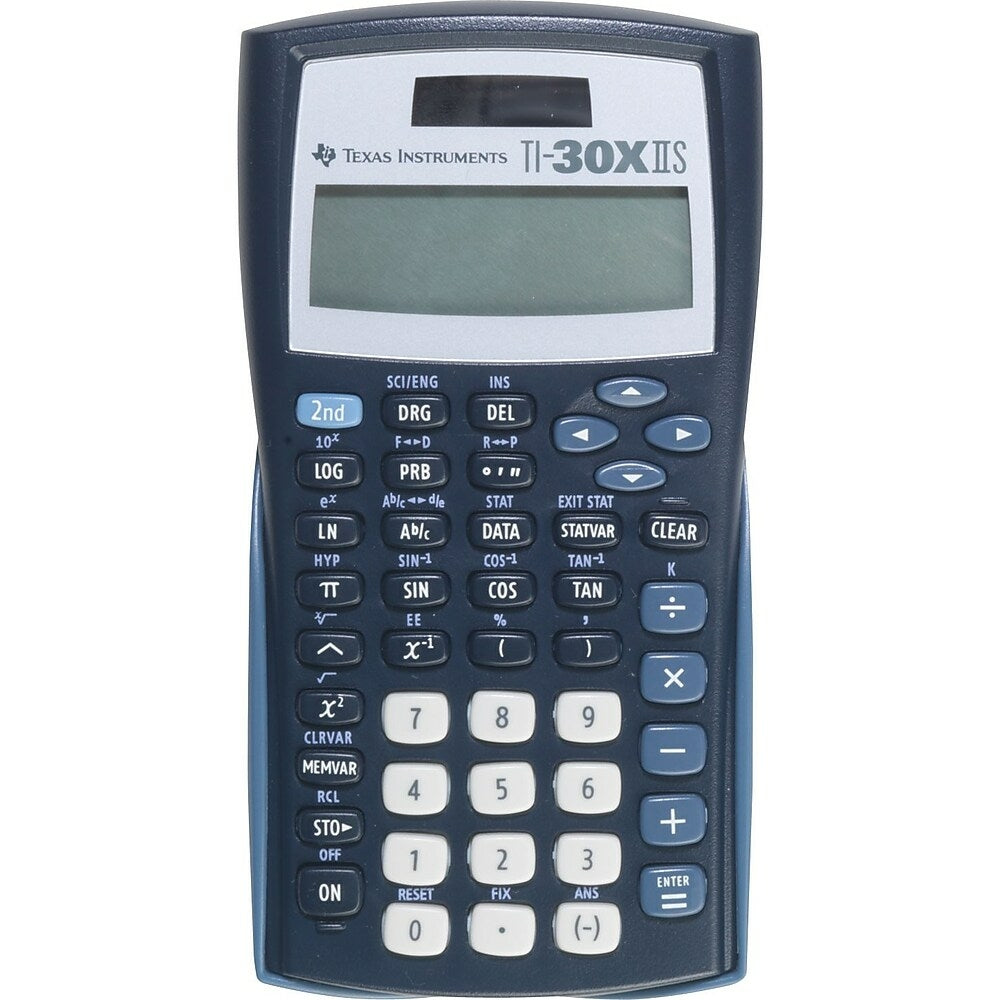 Calculatrice scientifique solaire Texas Instruments TI-30XIIS à 2 lignes, bleu marine