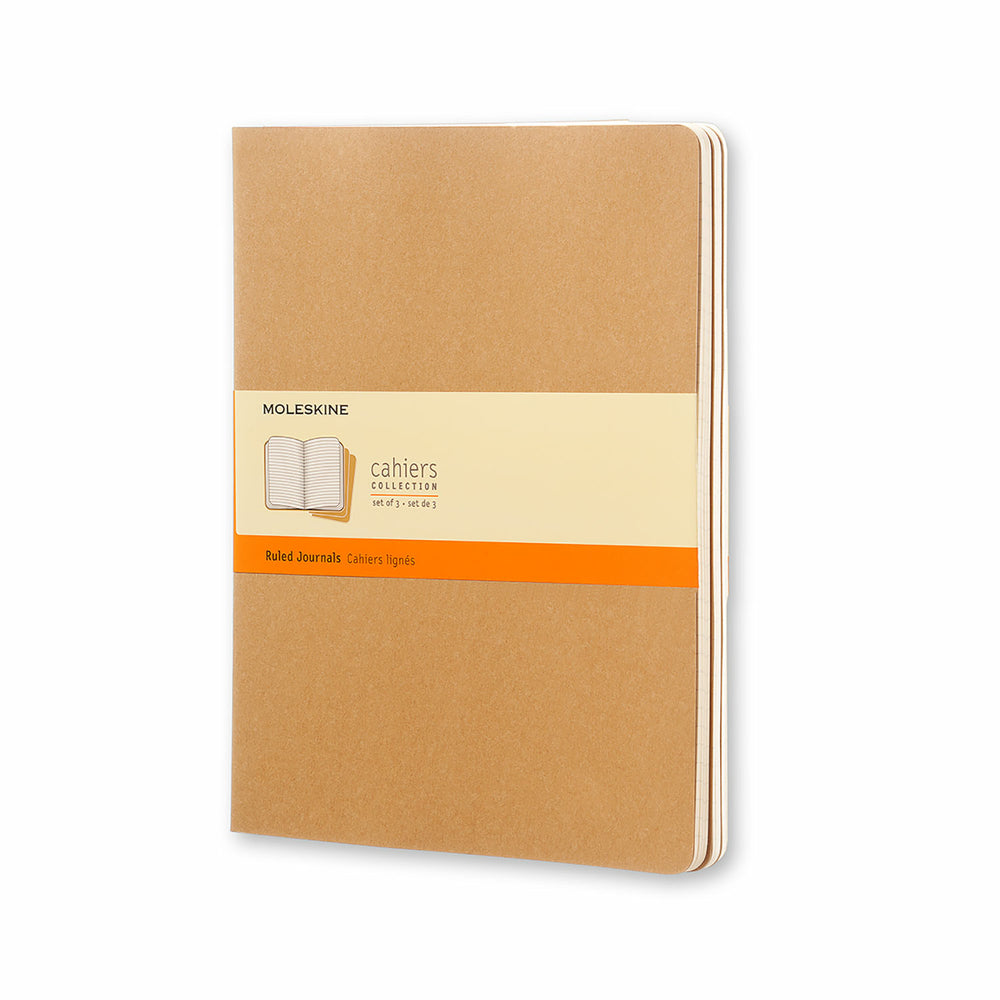 Cahier Moleskine Extra Large - Carnets lignés - 7-1/2" x 10" - Kraft - Lot de 3