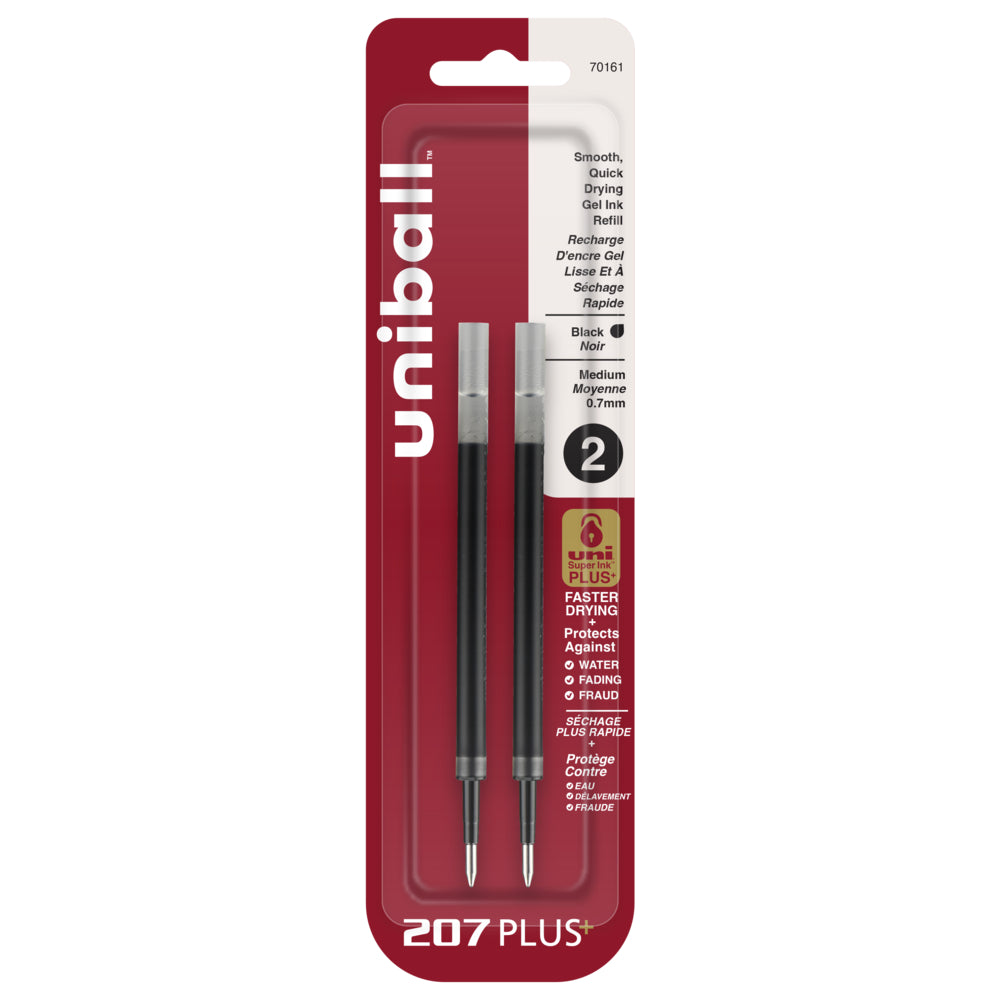Recharges pour stylo gel Uni-Ball 207 Plus+ / 307 - Pointe moyenne (0,7 mm) - Noir - Lot de 2