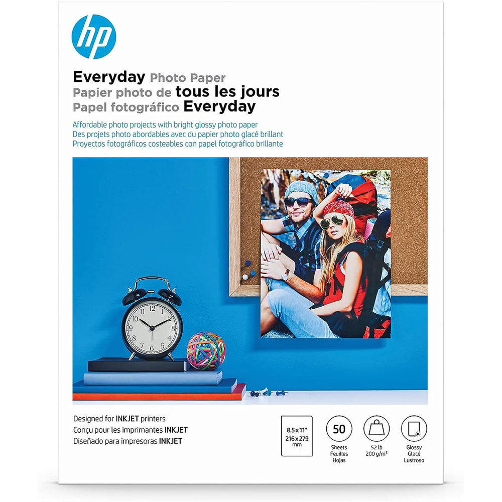 HP Everyday Photo Paper - Glossy - 52 lb - 8.5" x 11" - 50 Sheets