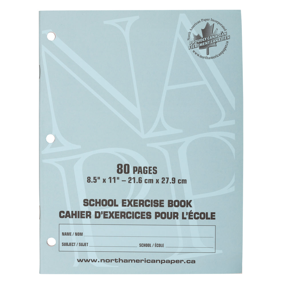 Cahiers d'exercices North American Paper Inc. - 8,5" x 11" - Ligné 5/16" - 3 trous - 80 pages - Paquet de 20