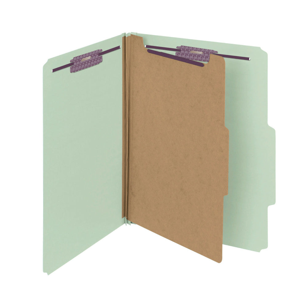 Chemise de classement Smead en carton comprimé avec attaches SafeSHIELD - 1 intercalaire - Extension de 5 cm - Format lettre - Gris/vert - Paquet de 10