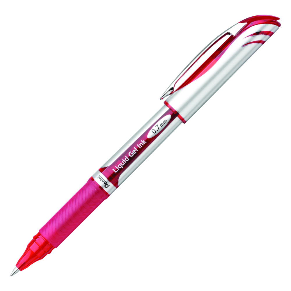 Pentel EnerGel Liquid Gel Pen - 0.7mm Metal Tip - Capped - Red Ink - 12 Pack