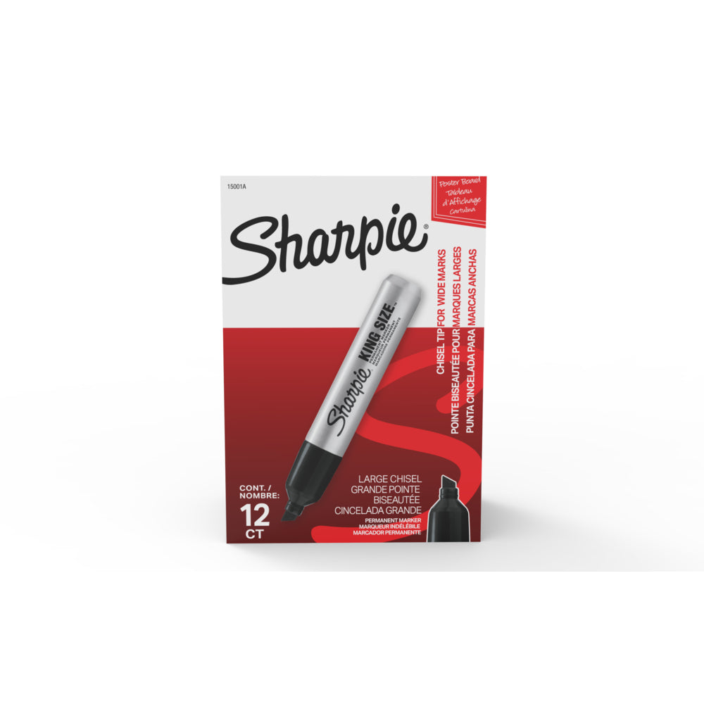 Sharpie King Size Permanent Markers, Chisel Tip, Black, 12 Pack