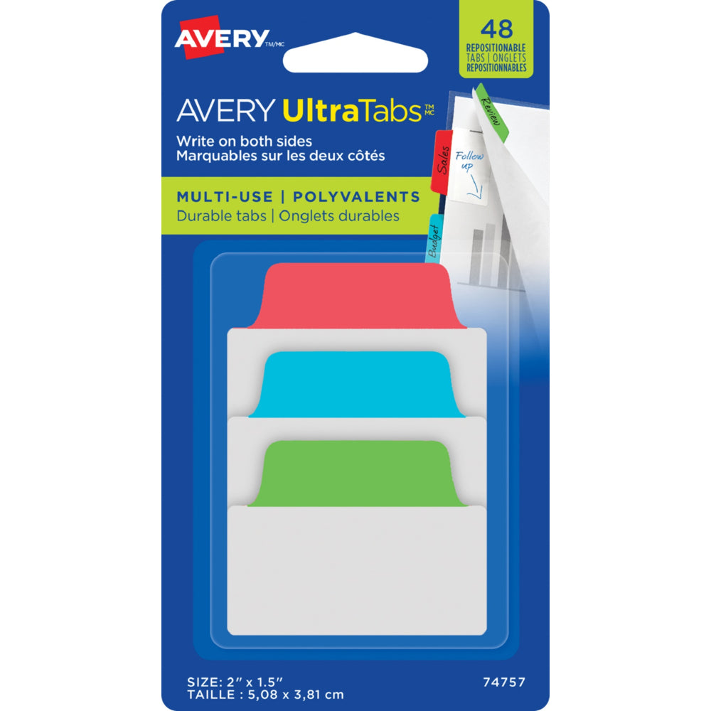 Avery Ultra Tabs - 2" x 1.5" - Primary Colours - 48 Pack