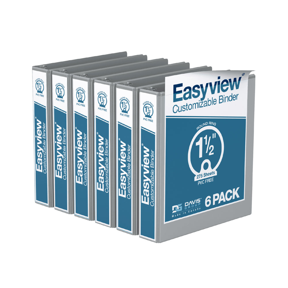 Classeur personnalisable Davis Group Easyview Premium 3,8 cm (1,5 po) - Anneaux ronds - Gris - Paquet de 6