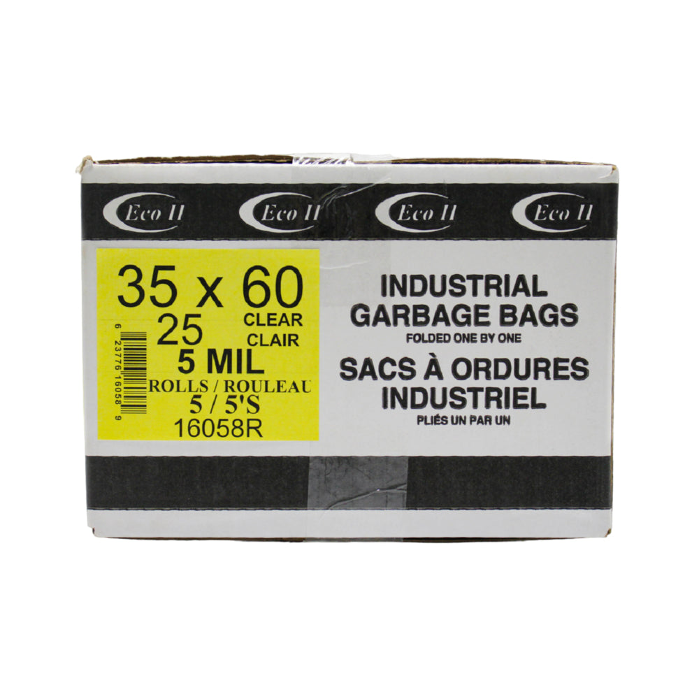 Eco II Garbage Bags - 35" x 60" - 5MIL - Clear - Rolls 5/5's - 25 Pack