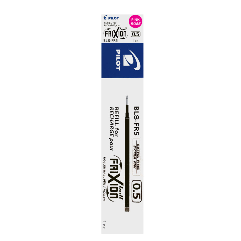 Recharges de stylos à encre gel effaçable Pilot Frixion pour Frixion Ball et Ball Clicker - Pointe extra fine - 0,5 mm - Rose - Lot de 12