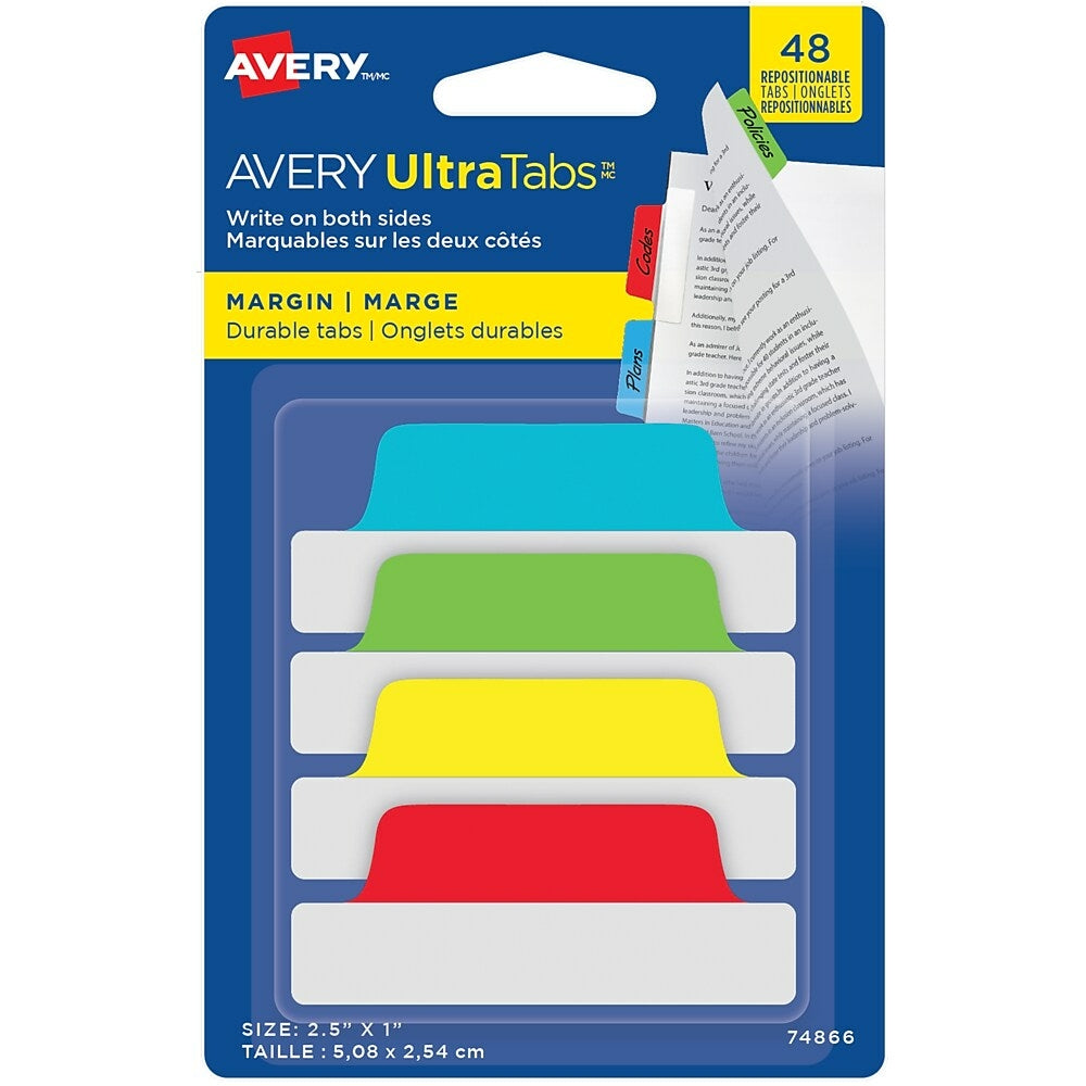 Onglets de marge Avery UltraTabs, couleurs primaires, paquet de 48