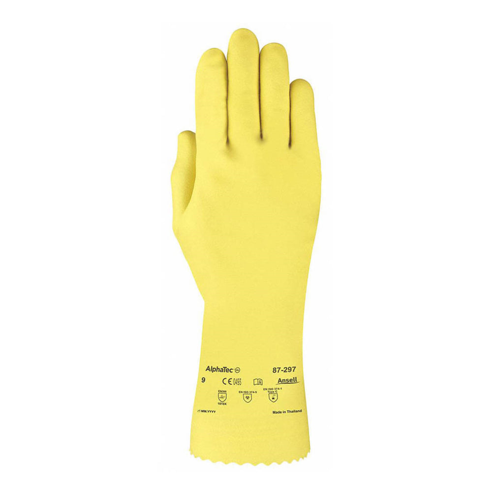 Ansell AlphaTec 87-297 Natural Rubber Latex Gloves - X-Large - Yellow - 2 Pack