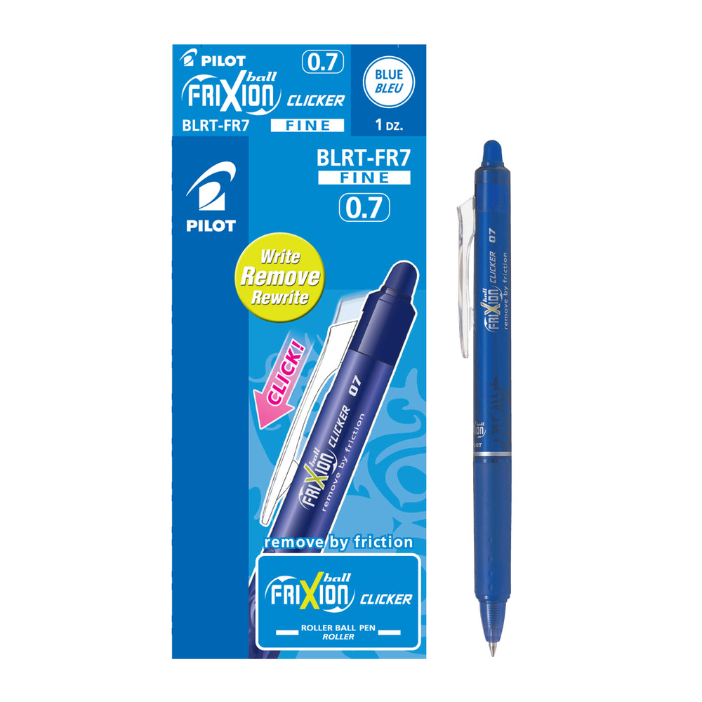 Pilot Frixion Clicker Retractable Erasable Gel Pens, 0.7mm, Blue, 12 Pack