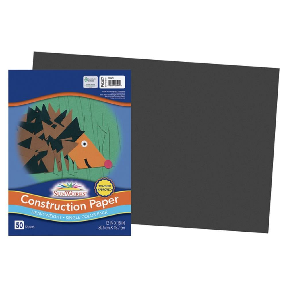 Papier de construction SunWorks, noir, 30,5 cm x 45,7 cm, 50 feuilles/paquet.