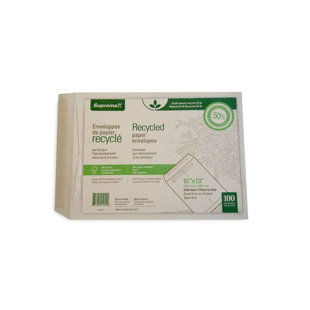 Enveloppes autocollantes Supremex pour catalogues, en papier kraft naturel, à fermeture par pression, 25,4 cm x 33 cm, paquet de 100
