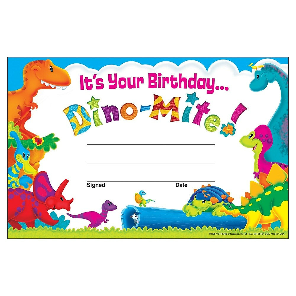 Trend Enterprises Birthday Dino-Mite Pals Recognition Award, 240 Pack(T-81057)
