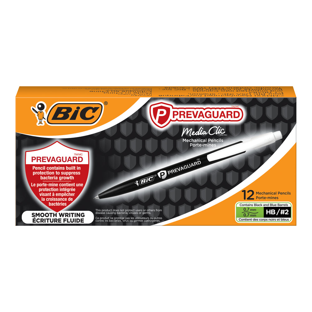Crayon mécanique BIC PrevaGuard Media Clic HB – Noir – Lot de 12 (MPCMA11-BLK)