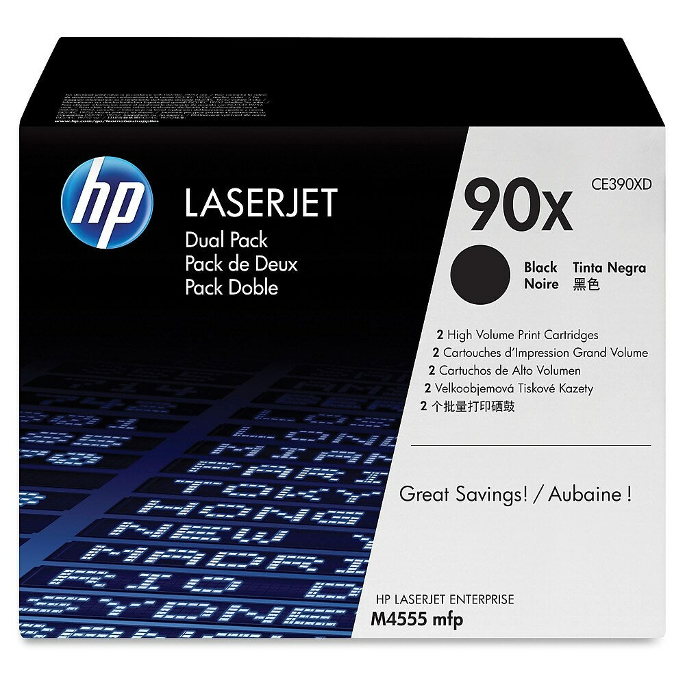 Cartouches de toner HP 90X (CE390XD) noir LaserJet d'origine à haut rendement - Lot de 2