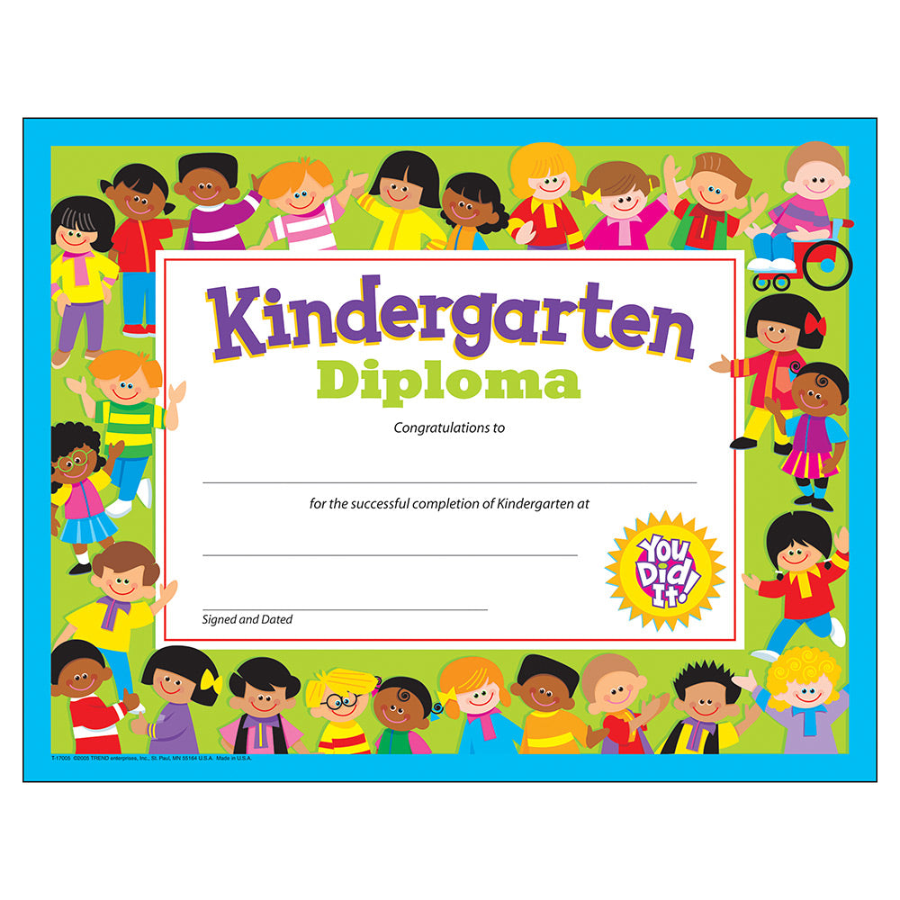 TREND enterprises Certificats et diplômes de maternelle PK-K - 8,5" H x 11" L - paquet de 30