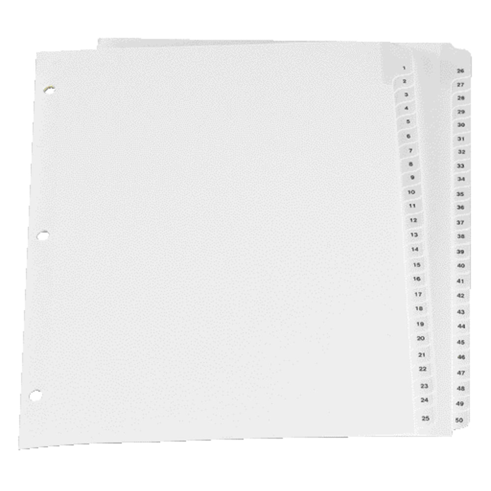 Intercalaires Oxford pré-imprimés à onglets de 1 à 50 – Format lettre – Blanc – Paquet de 50
