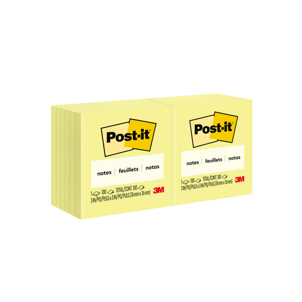 Post-it Notes - 3" x 3" - Canary Yellow - 1200 sheets - 12 Pack