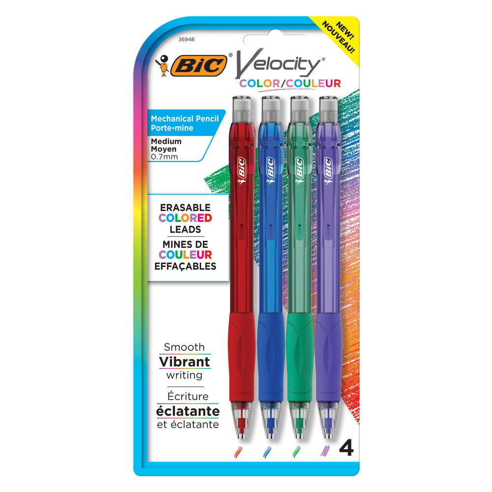 Crayons mécaniques BIC Velocity avec mine colorée - Couleurs assorties - Lot de 4