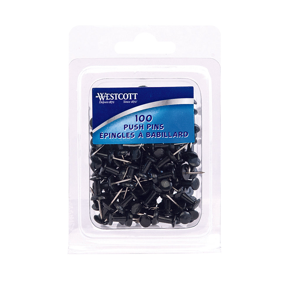 Westcott Push Pins - 1" - Black - 100 Pack