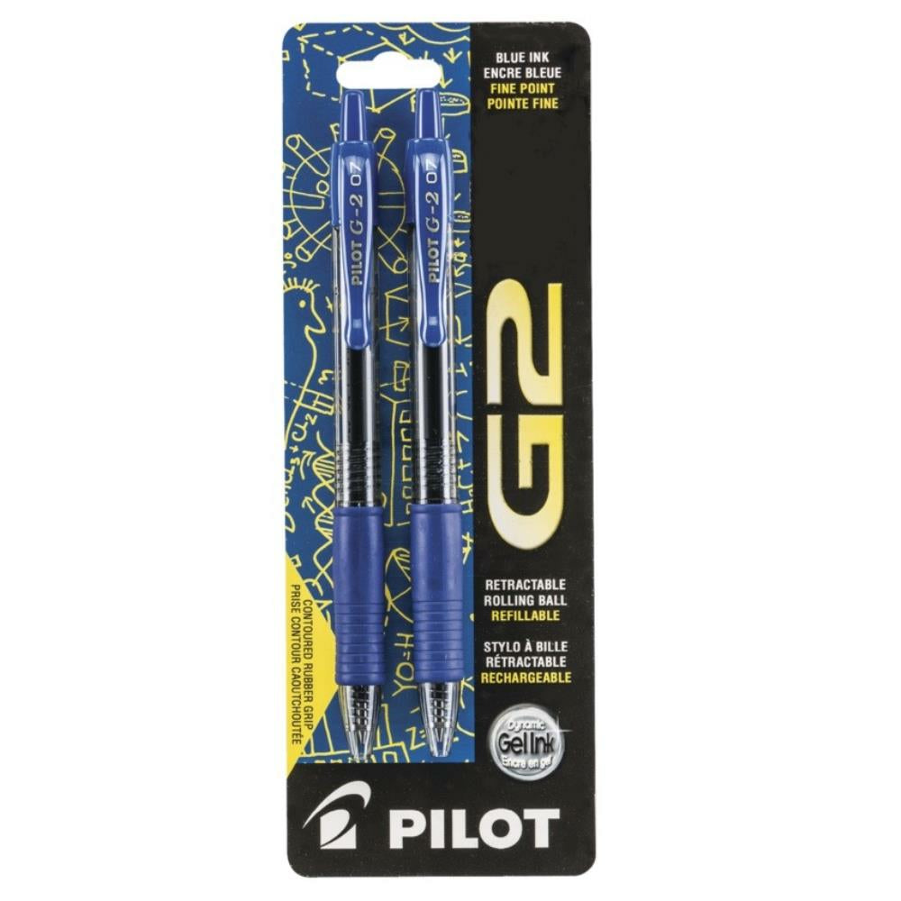 Stylo gel rétractable Pilot G2 0,7 mm bleu, 2 par paquet
