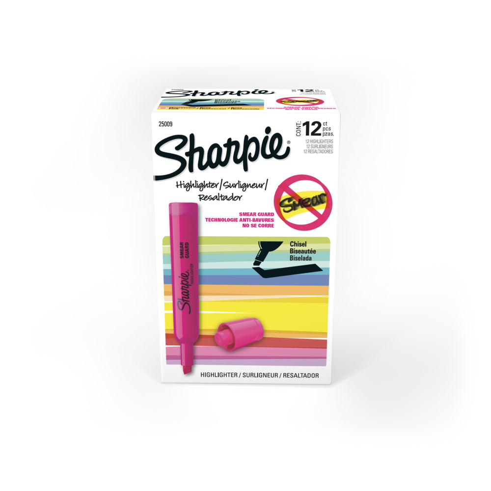 Surligneurs Sharpie à pointe biseautée style réservoir – Rose – Lot de 12