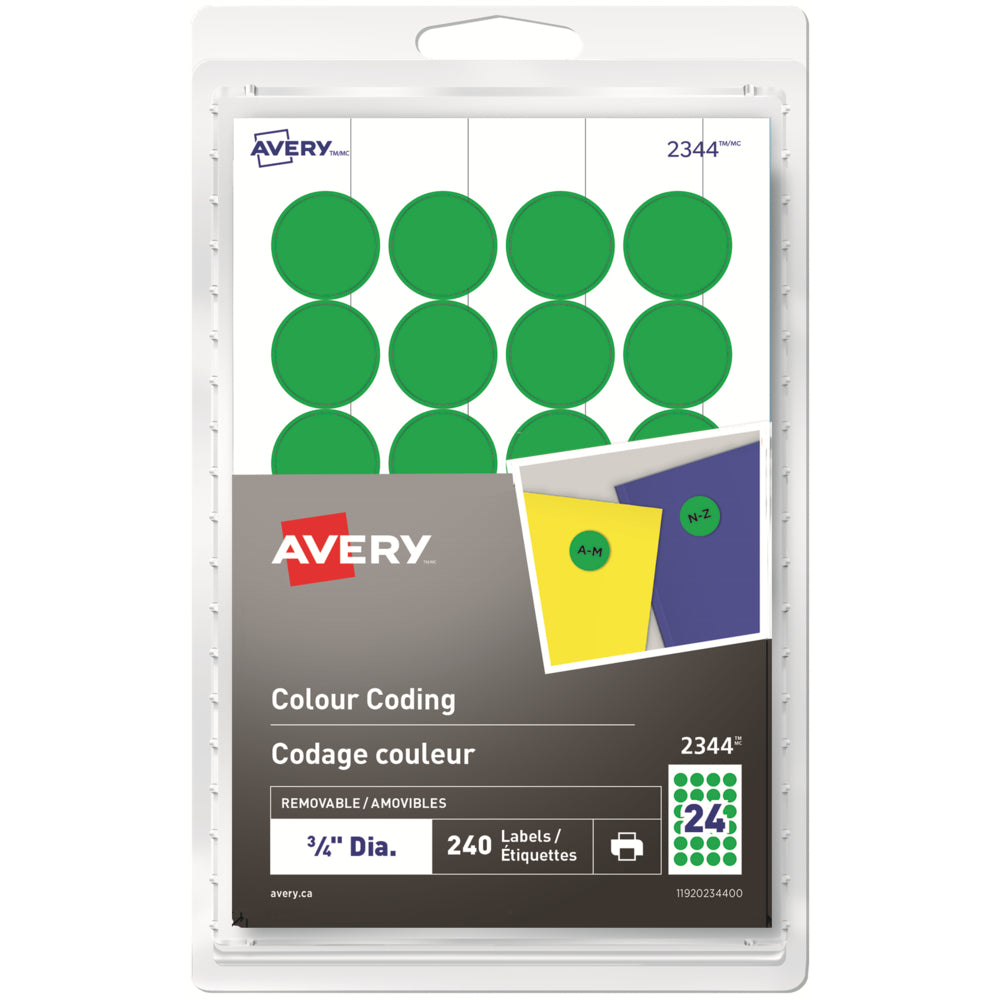 Avery Removable Colour-Coding Labels - Green - 3/4" Diameter - 240 Pack