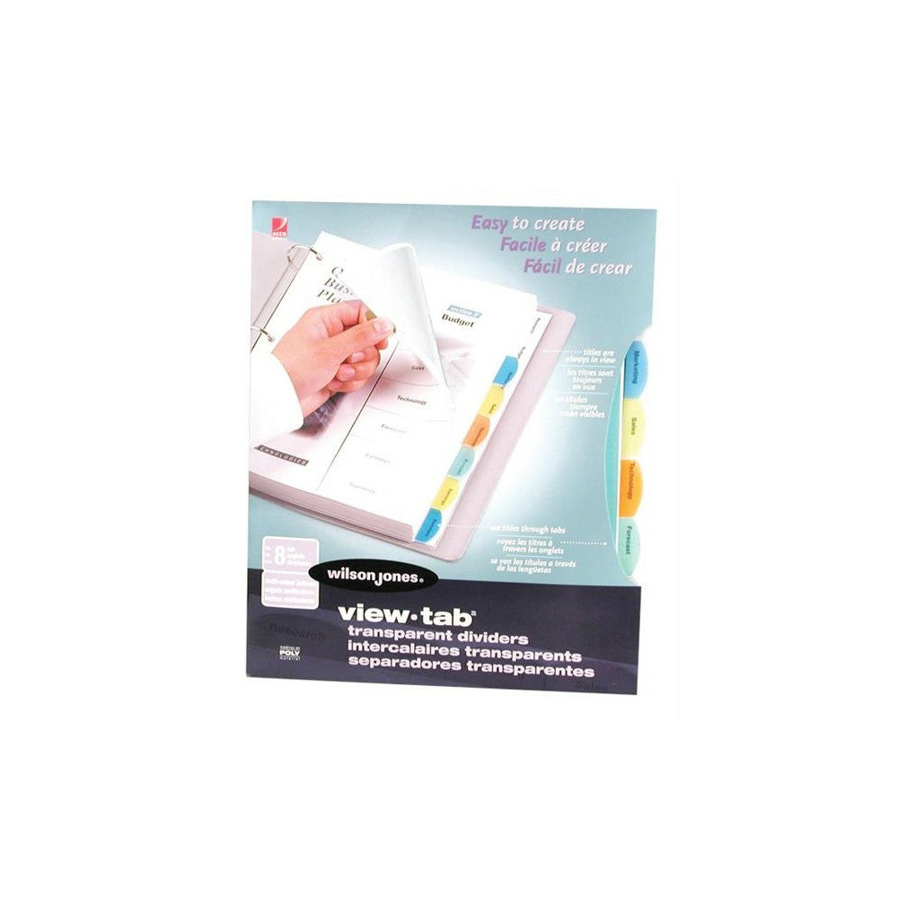 Wilson Jones Poly View-Tab Transparent Dividers - Assorted Colours - Letter Size - 8 Tabs/Pack