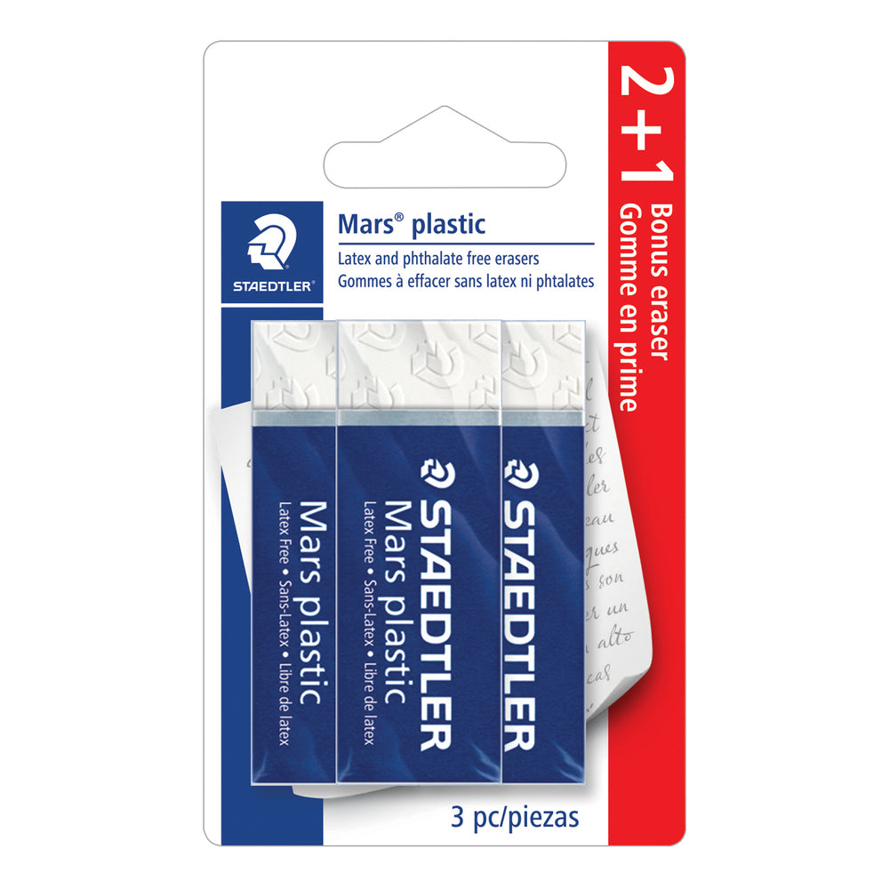 Staedtler Mars Plastic Premium Eraser - White - 2 + 1 Bonus Pack