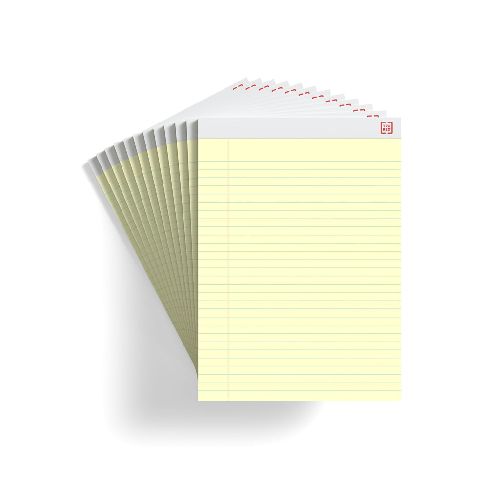 TRU RED Wide Ruled Notepads - 8.5" x 11.75" - Canary - 50 Sheets/Pad - 12 Pack
