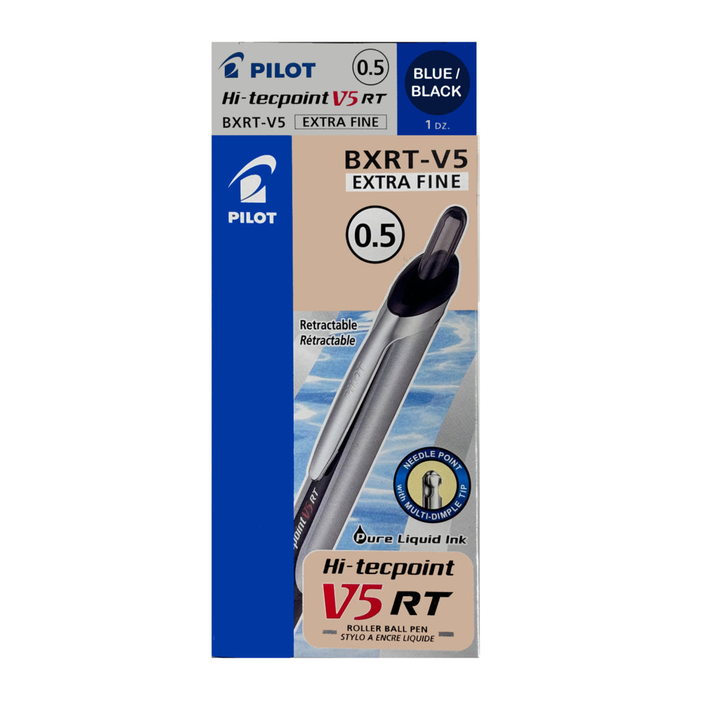 Pilot Hi-Tecpoint V5 Retractable Rollerball Pen - Extra Fine Point - 0.5 mm - Blue Black - 12 Pack