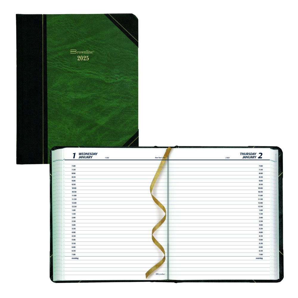 Brownline 2025 Traditional Daily Planner - 8-1/8" x 6-9/16" - Marble Green - English
